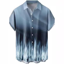 夏季新款2023欧美沙滩3D数码印花夏威夷时尚宽松休闲短袖男士衬衫