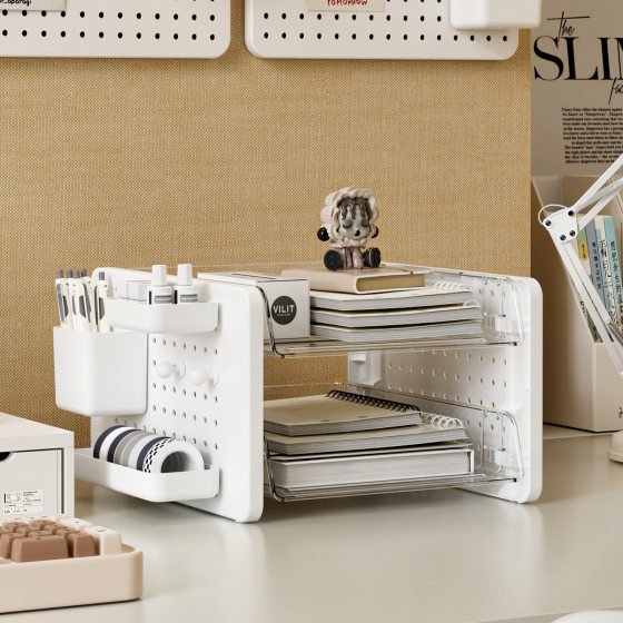 Desktop Hole Board Storage Box Stationery Cosmetics Storage Rack Desk Office Workstation Artifact File Arrangement Rack