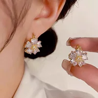 Женские серьги с цветком кошачьего глаза, изысканные и универсальные двойные серьги с полным темпераментом, высококачественные серьги нового стиля, модные украшения
