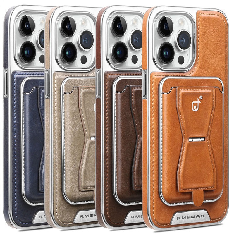 Business Leather Card Holder with Magnetic Stand Suitable for iPhone 17 Pro Phone Case, Electroplated Leather Cover for Apple 16 Business Leather Card Holder with Magnetic Stand Suitable for iPhone 17 Pro Phone Case, Electroplated Leather Cover for Apple 16