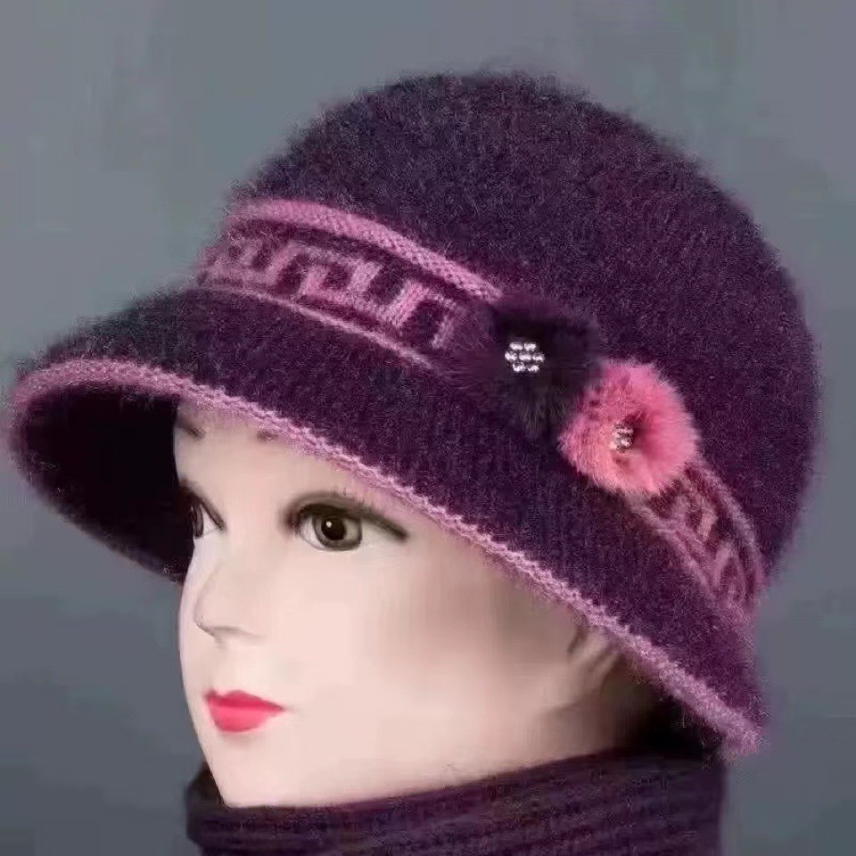 Warm Knitted Beanie Hat With Bowknot For Elderly Women Winter_voghion.com