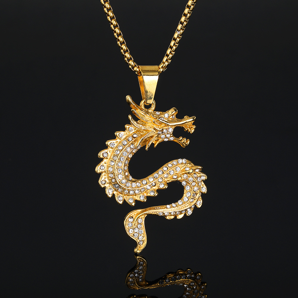 Europe And America Cross Border Hip Hop New Arrival Twelve Zodiac Dragon Pendant Chinese Style Gold-Plated Full Diamond Pendant Men's And Women's Sweater Chains display picture 2