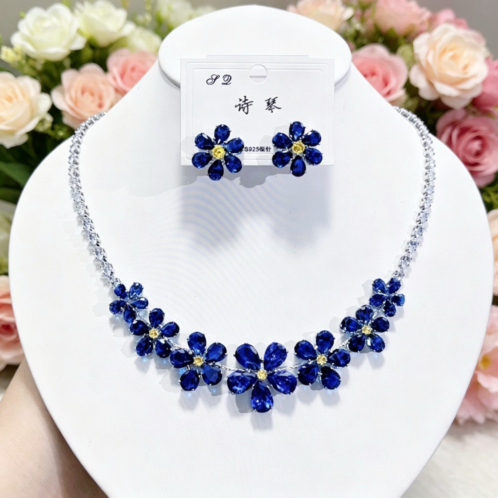 Collar de color de la industria pesada amazona orejas joyas set de moda de lujo vestido de novia cena joyas de zircon mujer image 61