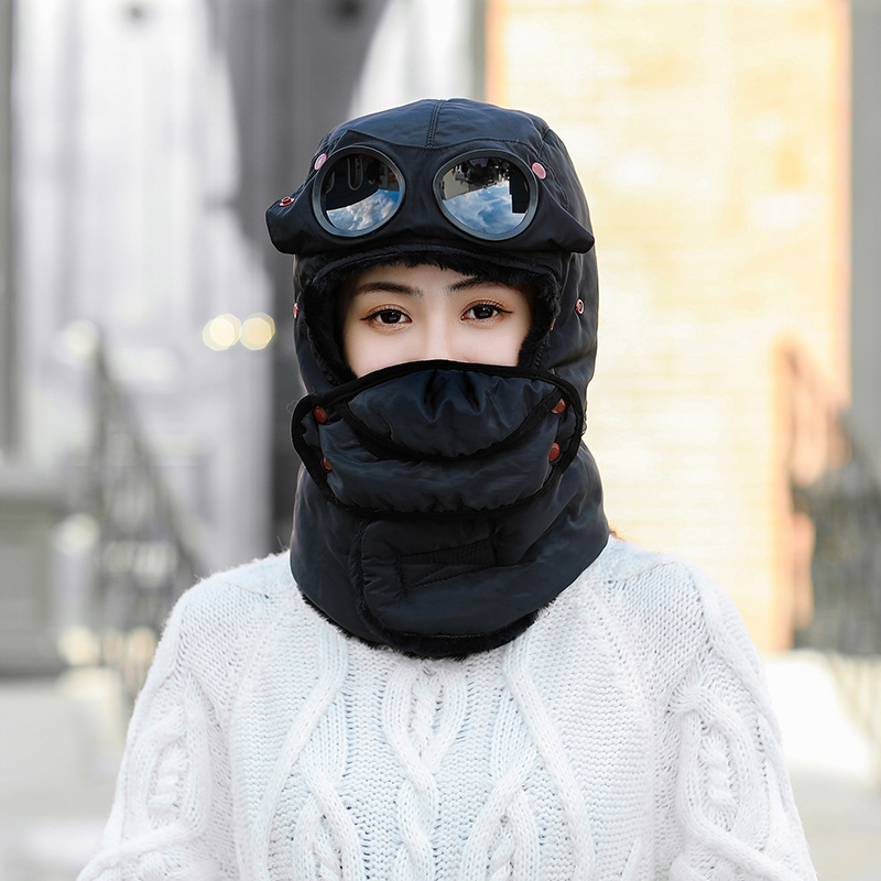 Unisex Women's outdoor winter fluffy and thickened cute Lei Feng hat Warm ear protection hairball bib cap Knit cap_voghion.com