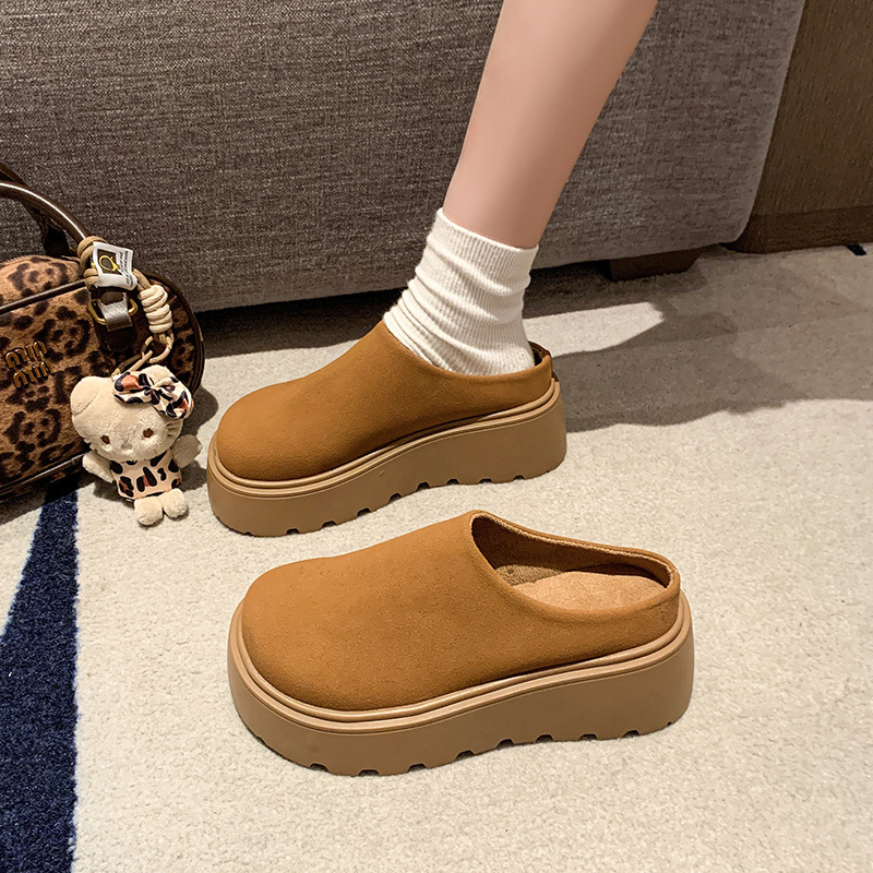 Platform Simple Shoes with Thick Sole and Half Slippers for Women Outer Wear Spring New Arrival Retro Small Height-increasing Sandals for Women 2025