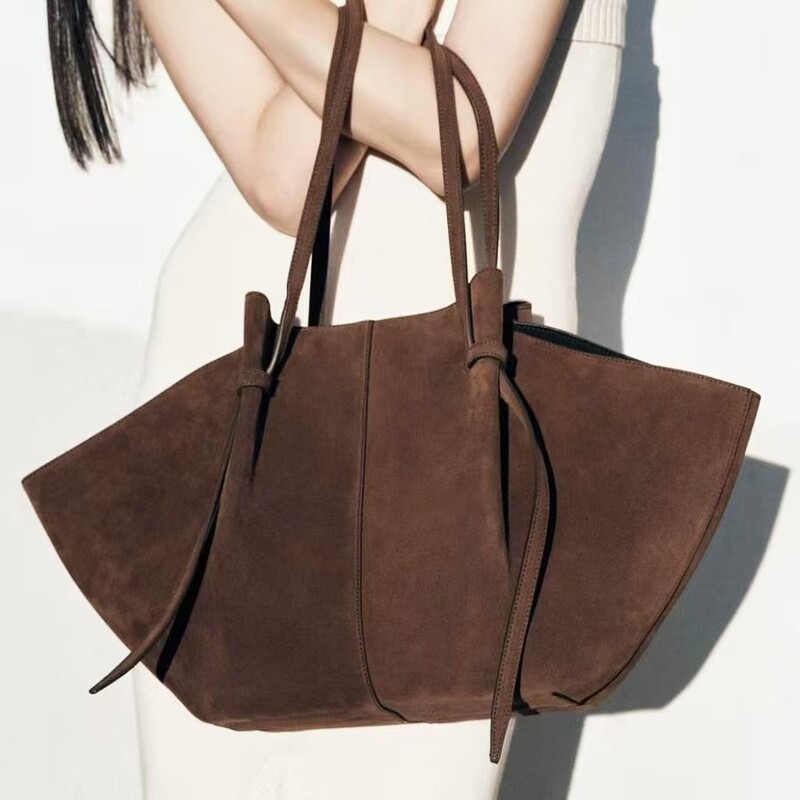 [Cross-Border Ready Stock] Yuzefi Women's Shoulder Bag Mochi First-Layer Leather Suede Frosted Large-Capacity Handbag