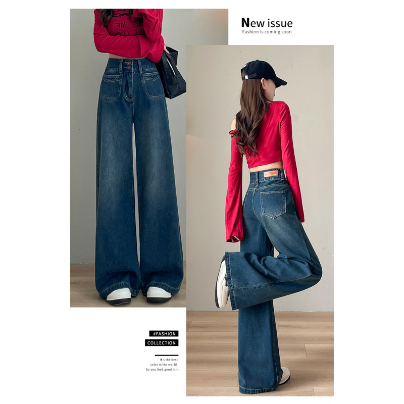 Vintage jeans de piernas anchas azules de otoño de mujeres nuevos mm grandes gordos sueltos y delgados en forma de pera pantalones de cintura alta image 5