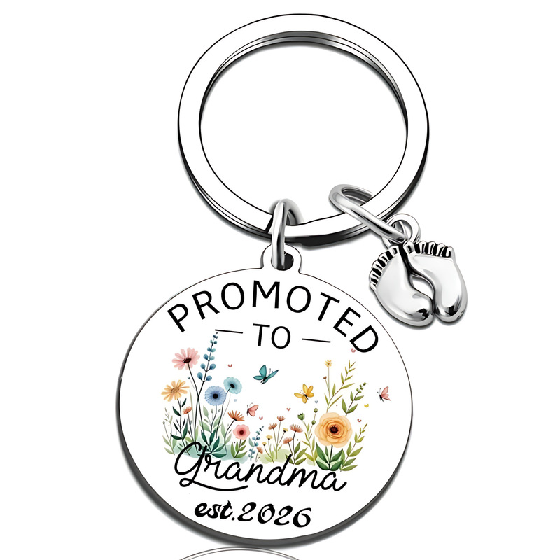 2026 New Model Stainless Steel Keychain with Baby Foot Print Pendant for Grandma, Mother's Day Pregnancy Announcement Gift