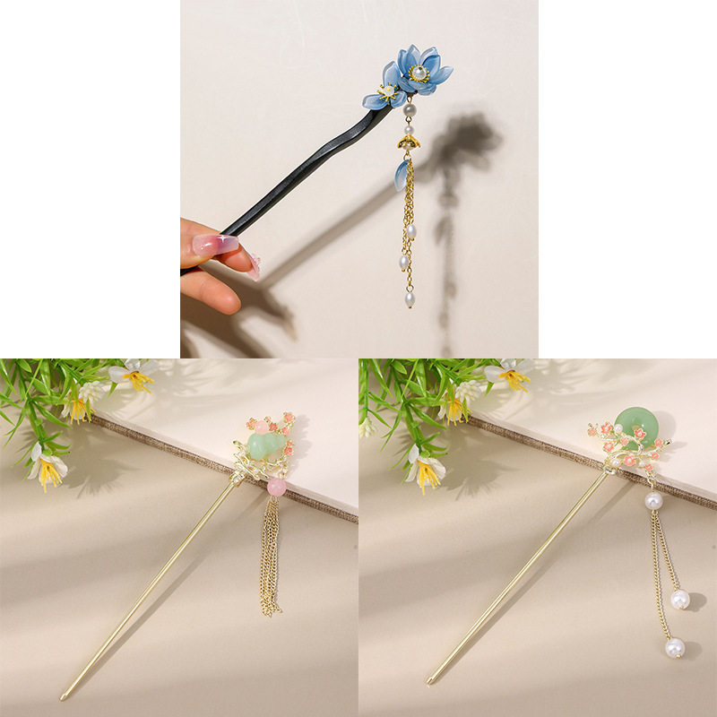 古风流苏花朵发簪女新中式旗袍百搭汉服发钗子步摇盘发批发簪子女|undefined