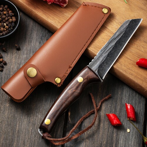Hand-forged handle beef knife for outdoor barbecue, sharp blade, straight wooden handle, bone carving small knife, stainless steel knife