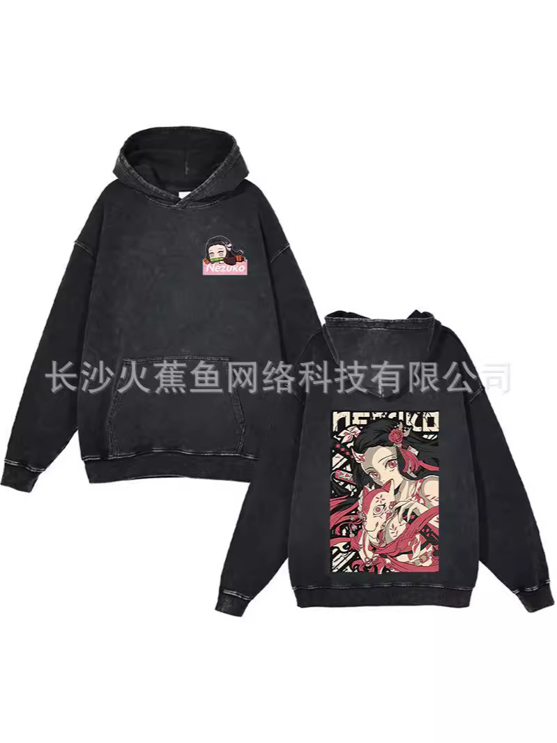 2024欧米のレトロな水洗いの男性のアニメプリントスウェットのレトロな古い100% 綿のプリントの水洗いの連続