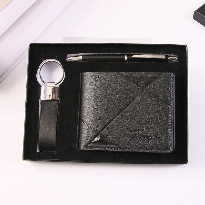 Regalo de empresa creativo Llavero de cuero para automóvil Cartera de cuero Bolígrafo de firma para papá y novio Regalo transfronterizo