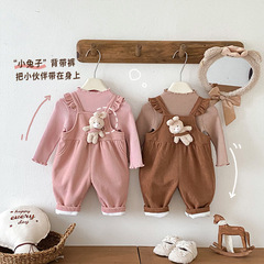儿童玩偶背带裤2025新款冬季女童超萌加绒飞袖连体裤宝宝冬装裤子