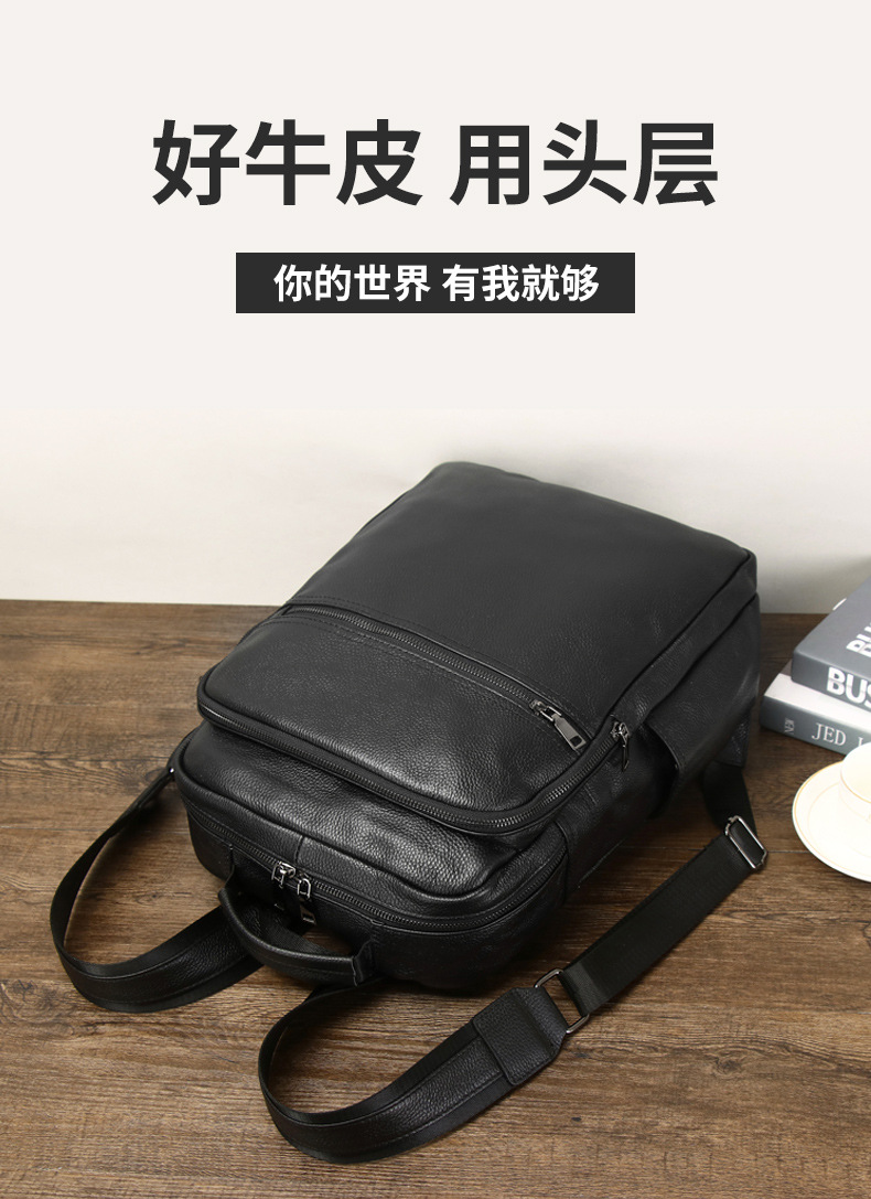 Balo da thật Lion Leiden sức chứa lớn, da bò lớp đầu, chống nước, phù hợp laptop 17 inch — Màu đen chi tiết 2