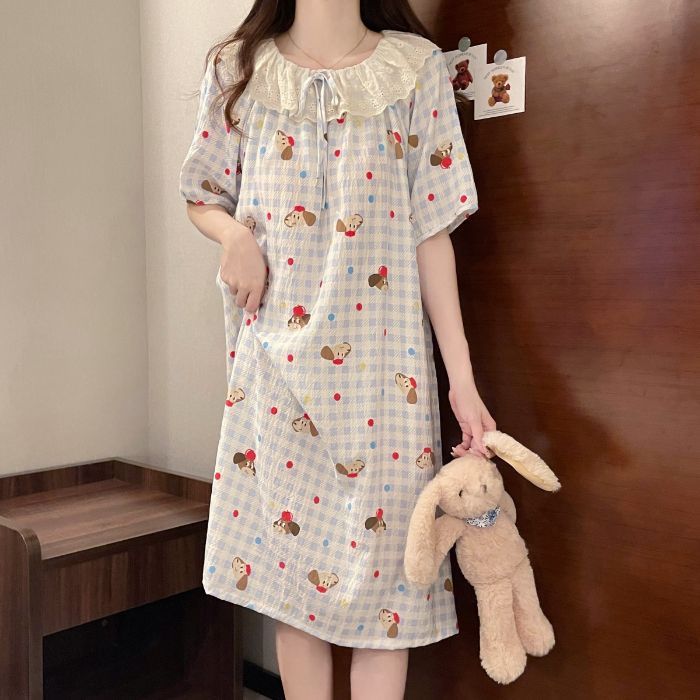 Venta al por mayor transfronteriza verano nuevo estilo dulce camisón casual hogar con almohadilla para el pecho pijamas de una pieza ropa de aire acondicionado para el hogar de las mujeres