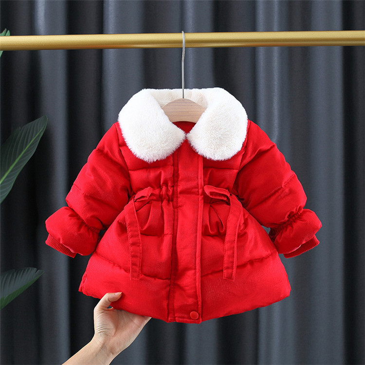 22 new pattern girl cotton-padded clothes Plush thickening Cotton Nubao Winter clothes Fur collar jacket Chinese New Year Mid length version cotton-padded jacket