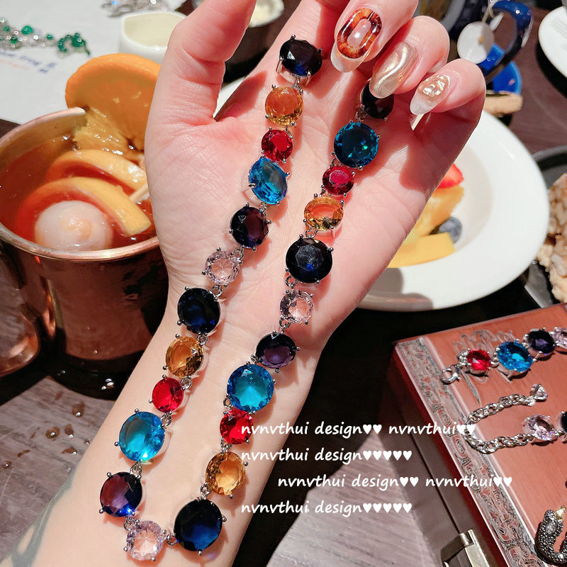 유화 가넷 배열 보석 목걸이 도금 18K 골드 멀티 컷 딥 씨 블루 지르콘 물방울 팔찌 브로치