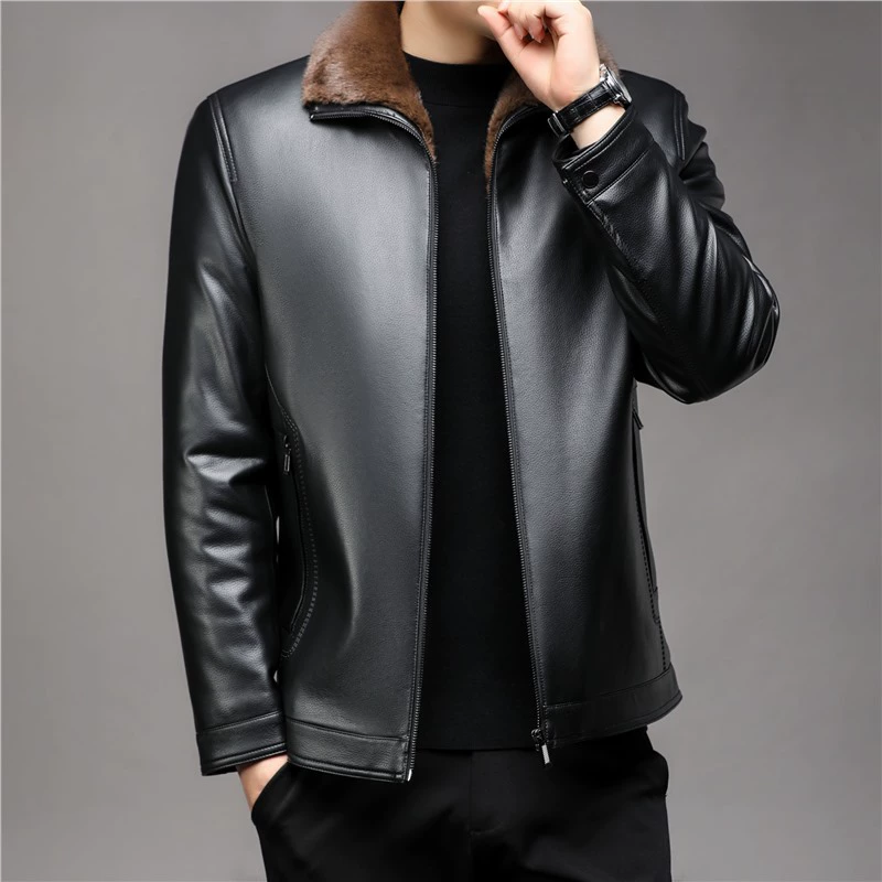 Warm winter jacket, for middle age, genuine leather, increased thickness