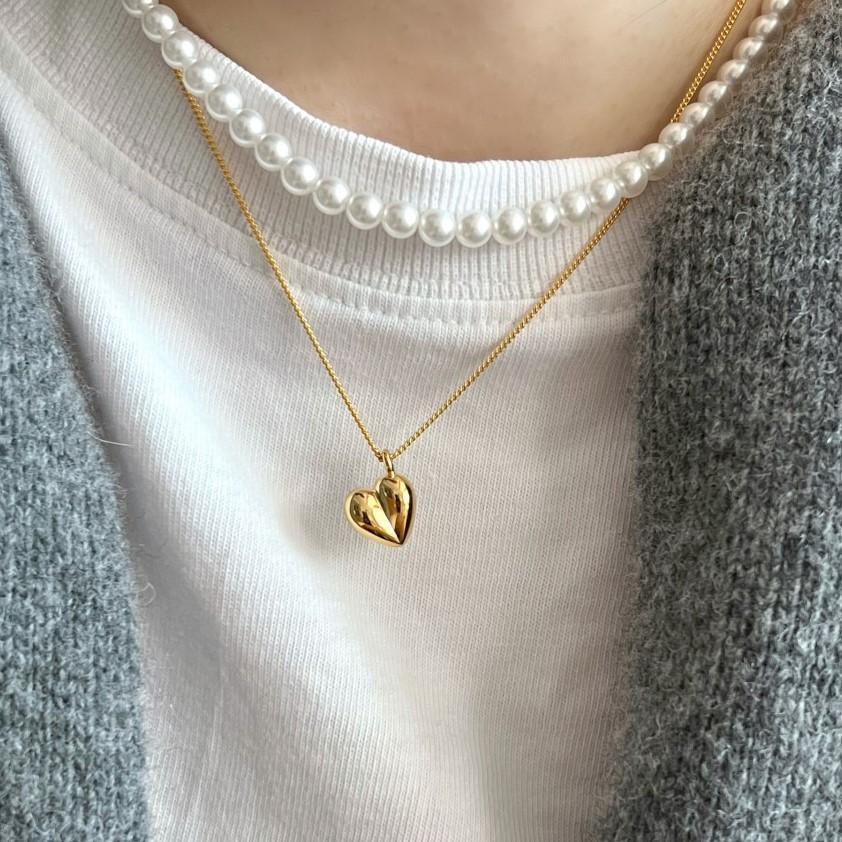 1 Piece Quantity Daily Occasion 925 Sterling Silver Material 925 Sterling Silver Wheat Chain Plating Heart Shape Pendant Necklace