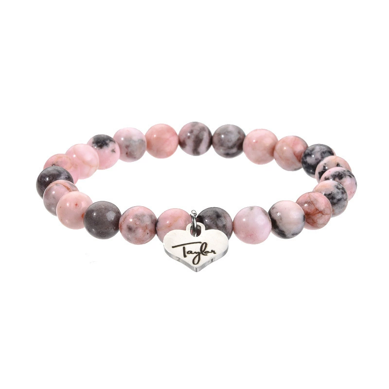 Bracelet stainless steel, agate zebra with laser natural stone, custom-made