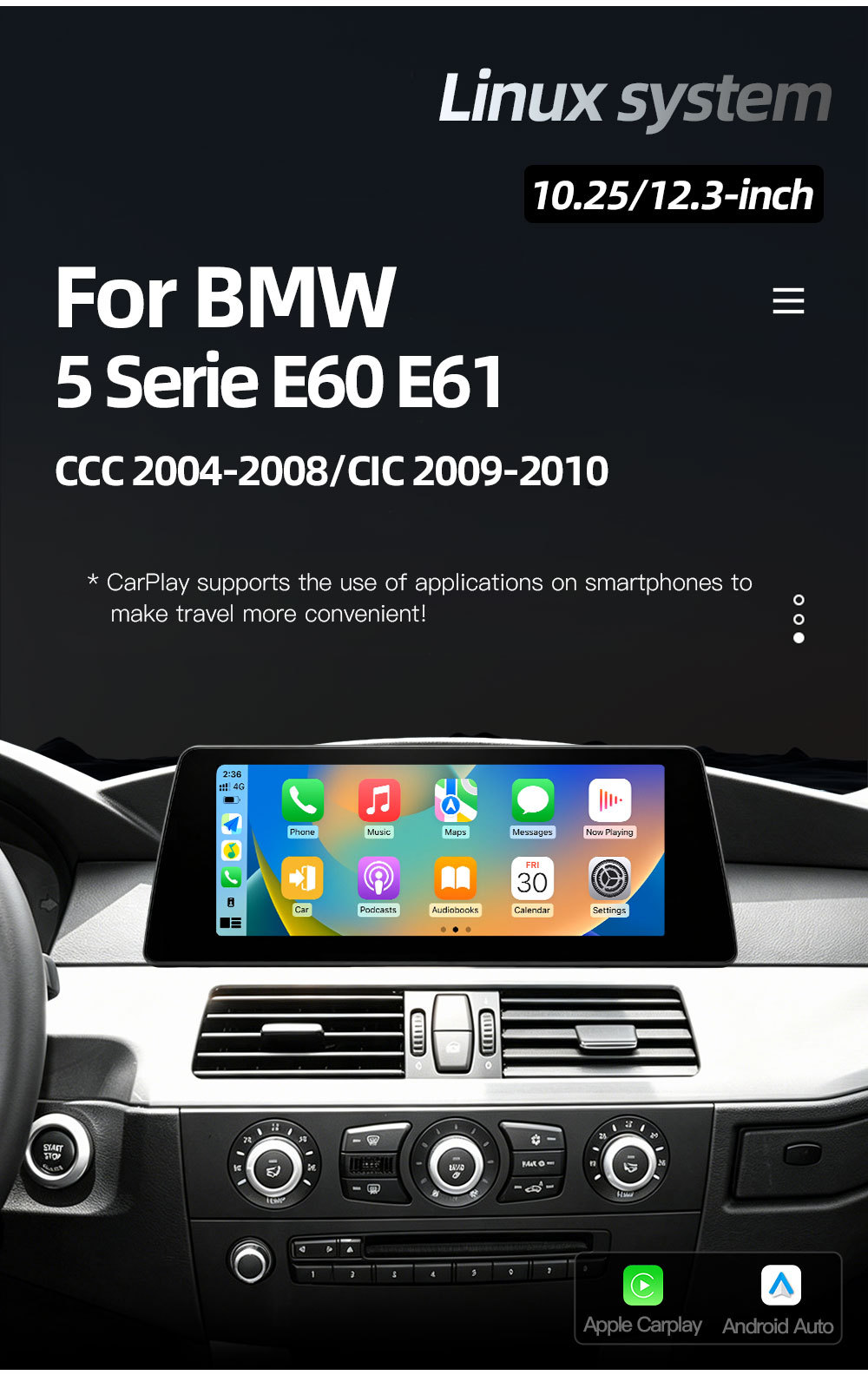 Suitable for BMW 5 Series E60 E61 E63 E64 car central control large screen navigation Carplay player
