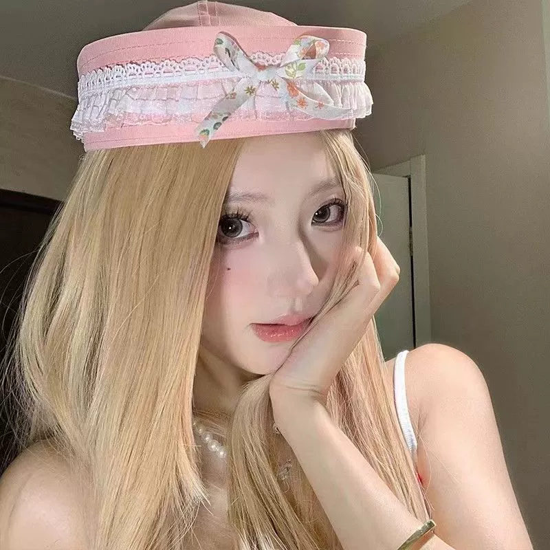 Japanese cute lace thin beret with bow, hat