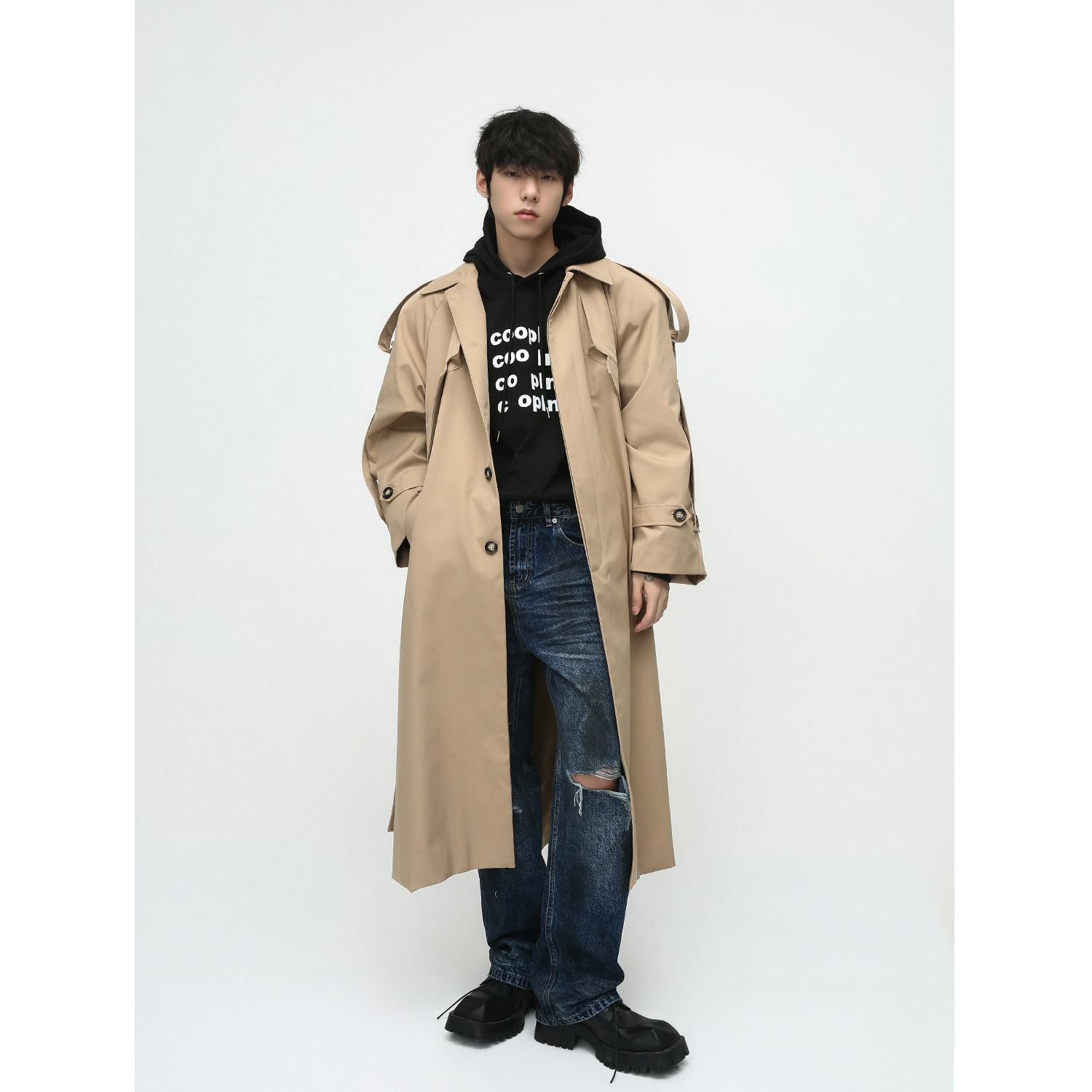 MTLCLOTHESMen's Wear|Autumn British Style Shoulder Pad Mid-Length Over-the-Knee Coat Jacket