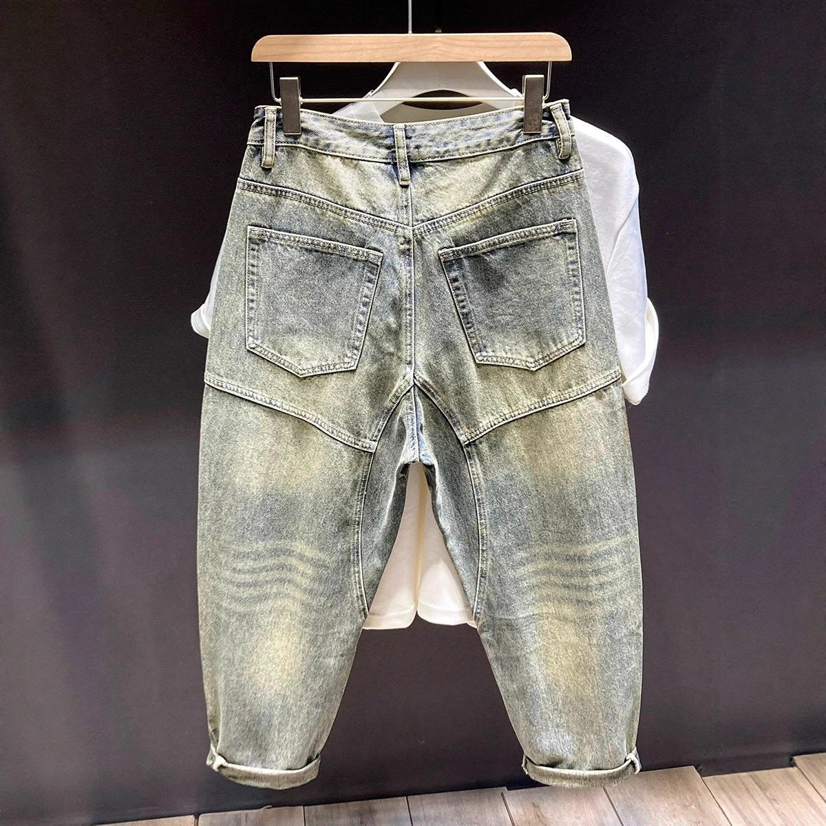 Retro Washed Distressed Jeans For Men Loose Fit Straight Leg Cool And Stylish American Casual Style Perfect For Spring And Autumn_mkmklike.com