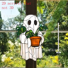 跨境新款万圣节可爱幽灵太阳捕器亚克力2D鬼魂花园窗挂饰家居装饰