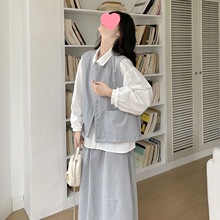 休闲马甲衬衫女半身裙套装女春秋2025新款流行百搭气质超火三件套