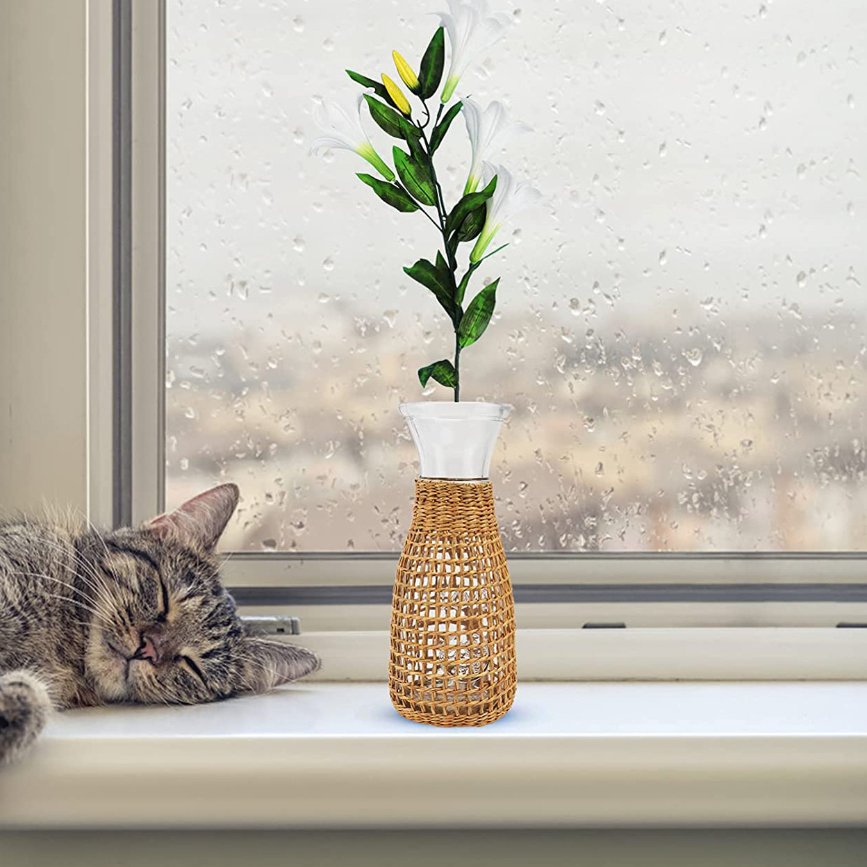 Comercio exterior transfronterizo ins jarrón de vidrio de paja hecho a mano pastoral americana creativa flor seca decoración del hogar