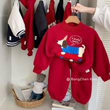 邦诚儿童加绒套装2025冬季新款男女童运动两件套湖州织里童装批发