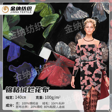 源头批发锦粘绒烂花布印花绒面料烧花镂空时尚女装旗袍连衣裙布