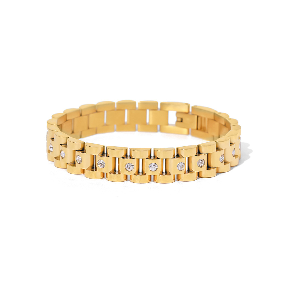 JEDING Europa y América pulsera de zircon de acero inoxidable pulsera de nicho de alto nivel 18k oro titanio anillo de acero joyas de mano transfronterizas