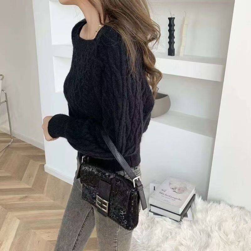 Nicho lanterna manga jersey diseño femenino sensación de otoño invierno japonés perezoso estilo exterior usar camiseta de punto de tendencia