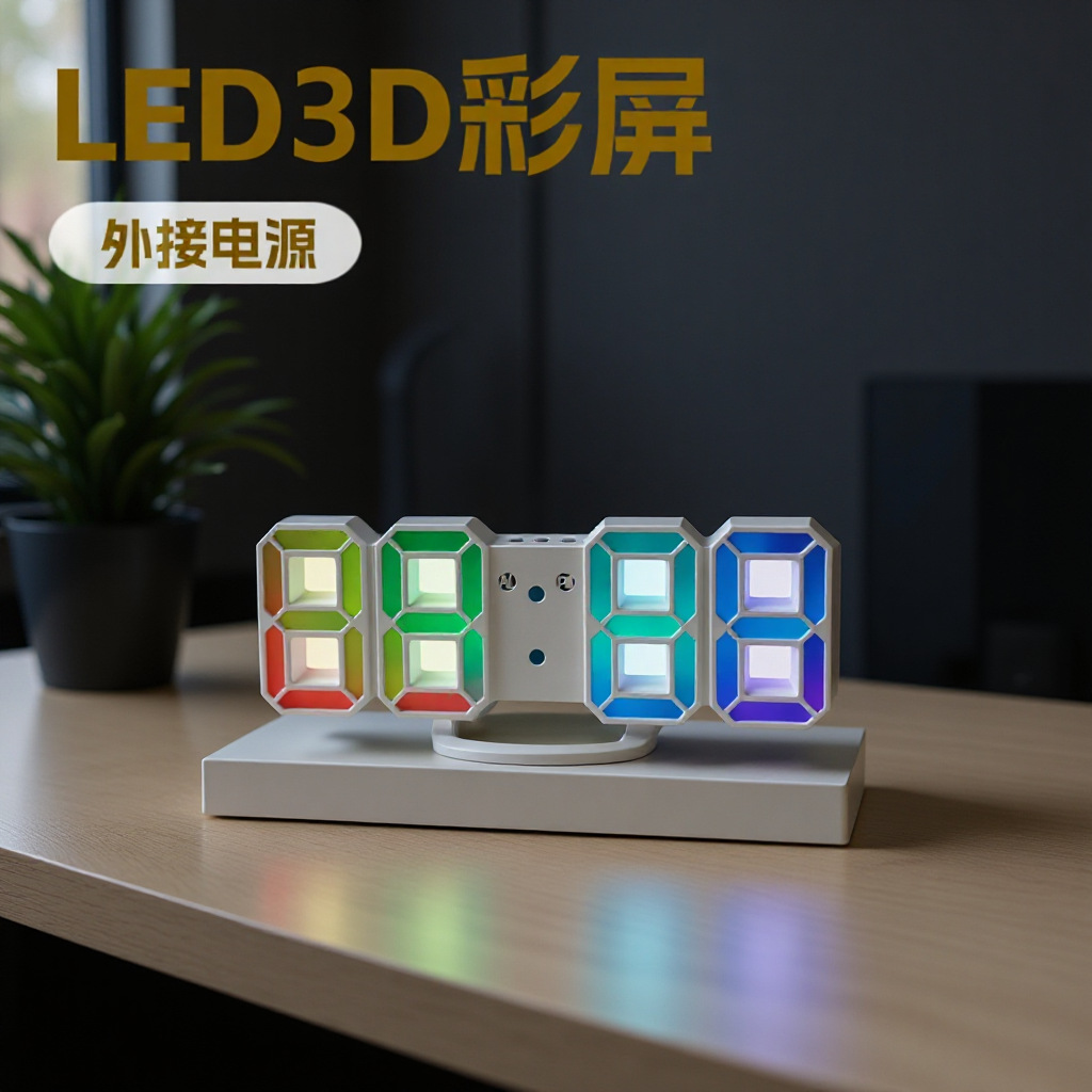 LED3D钟表彩屏挂钟台钟闹钟迷你电子钟时间学生座钟
