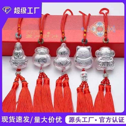 金箔招财猫财神车挂貔貅中国风流苏车挂礼盒装批发节日直播礼品