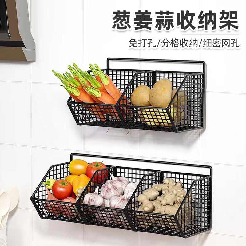 Onion, Ginger and Garlic Storage Basket Kitchen Storage Rack Vegetable Basket Ginger Garlic Hanging Basket Wall Hanging Seasoning Box Wall Hanging Artifact