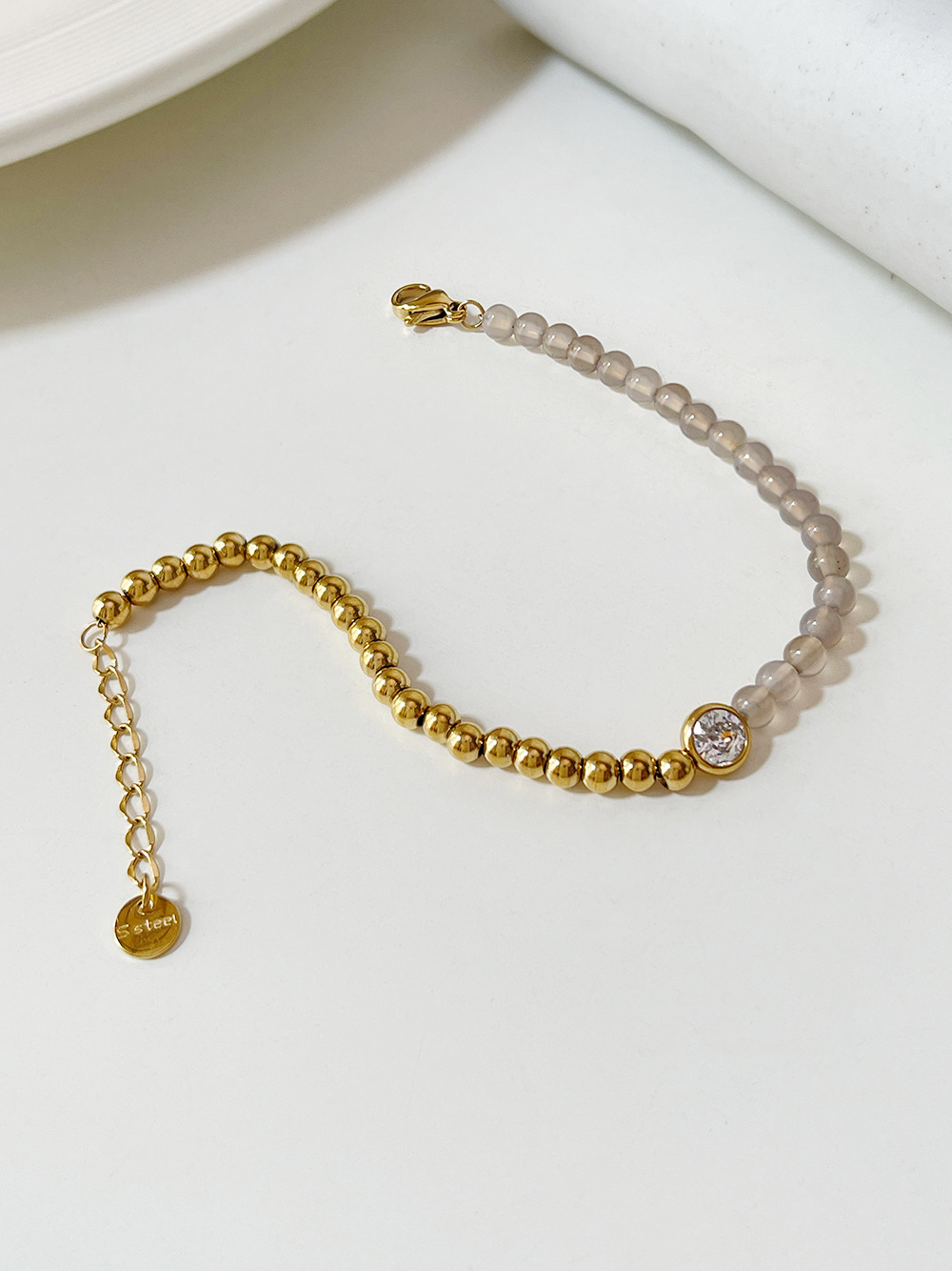 Sweet Color Block Stainless Steel Plating Chain Inlay Zircon Bracelets 1 Piece