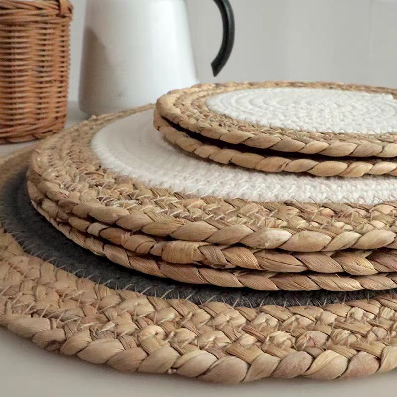 Hulugrass de color cálido mantel de costura de paja natural mantel de algodón cordón de algodón tapete de aislamiento decorativo de bosque posavasos