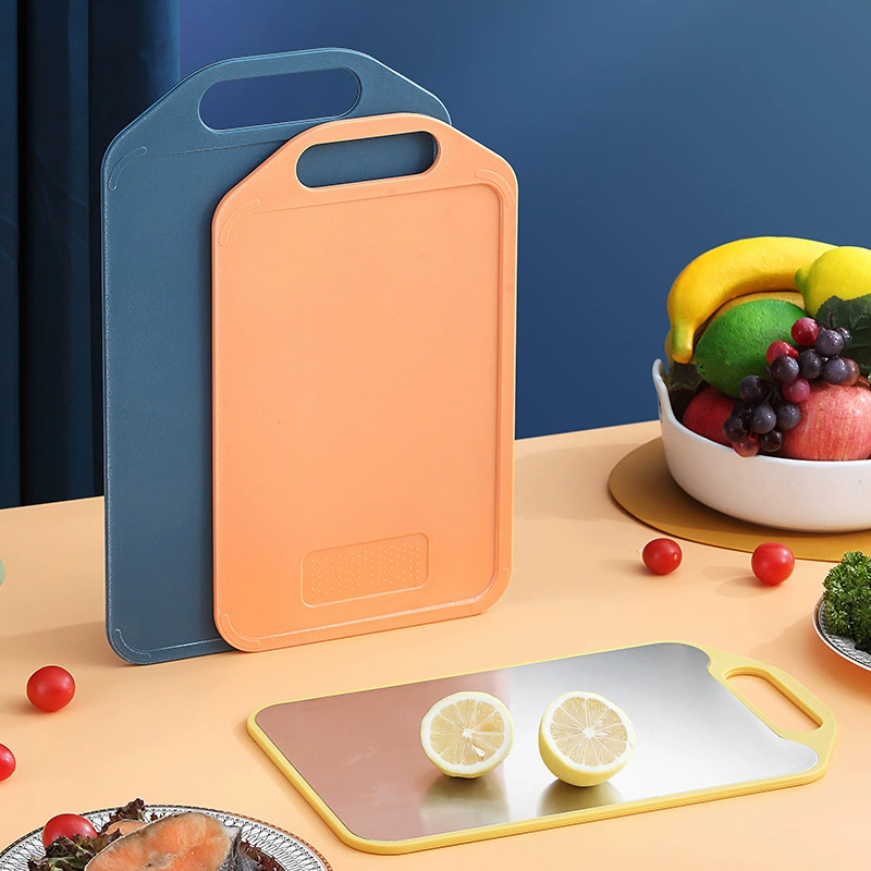 Двусторонняя разделочная доска из нержавеющей стали Детская разделочная доска Пластиковая разделочная доска Ручка для резки мяса и фруктов Бытовая подвижная доска