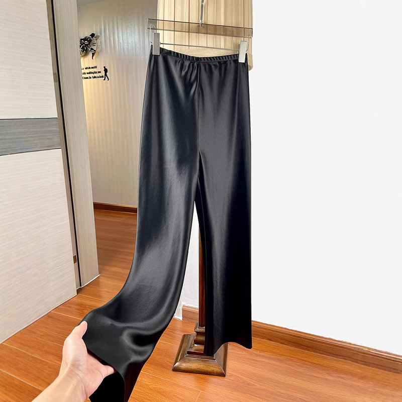 Acetic Acid Satin Straight Pants Women's Summer Thin Draped Fashion High Waist All-match Casual Pants Trousers Floor-length Pants Acetic Acid Satin Straight Pants Women's Summer Thin Draped Fashion High Waist All-match Casual Pants Trousers Floor-length Pants