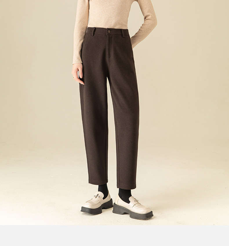 Quần culottes nữ ống rộng cạp cao chất liệu tơ tằm len dáng chéo chéo mùa thu đông — Angola đỏ chi tiết 4