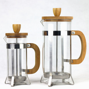 Bamboo and Wood Cover Glass Press Pot Household French Filter Pressure Heat Resistant Borosilicate Coffee Pot American Utensil Glass Measuring Cup