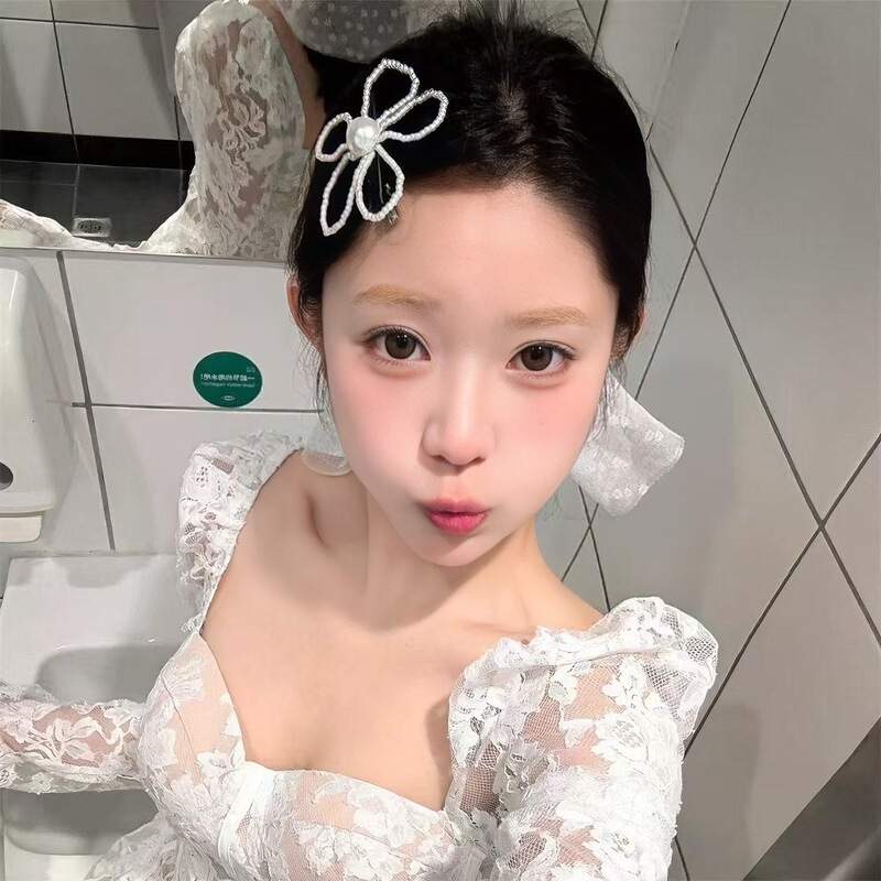 韩系镂空珍珠大花朵发夹女边夹侧边刘海夹后脑勺发饰百搭复古发卡|undefined
