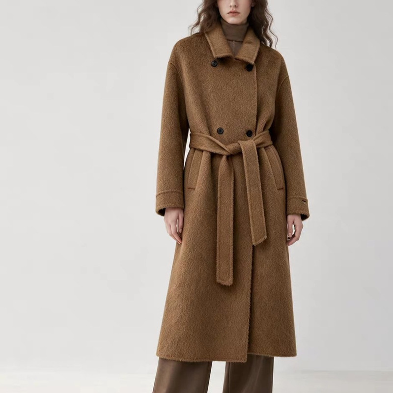 Premium Velvet Treasure High-End Commuting 100% Camel Wool Lapel Double-Sided Wool Coat with Belt and Double-Breasted Long Jacket Premium Velvet Treasure High-End Commuting 100% Camel Wool Lapel Double-Sided Wool Coat with Belt and Double-Breasted Long Jacket