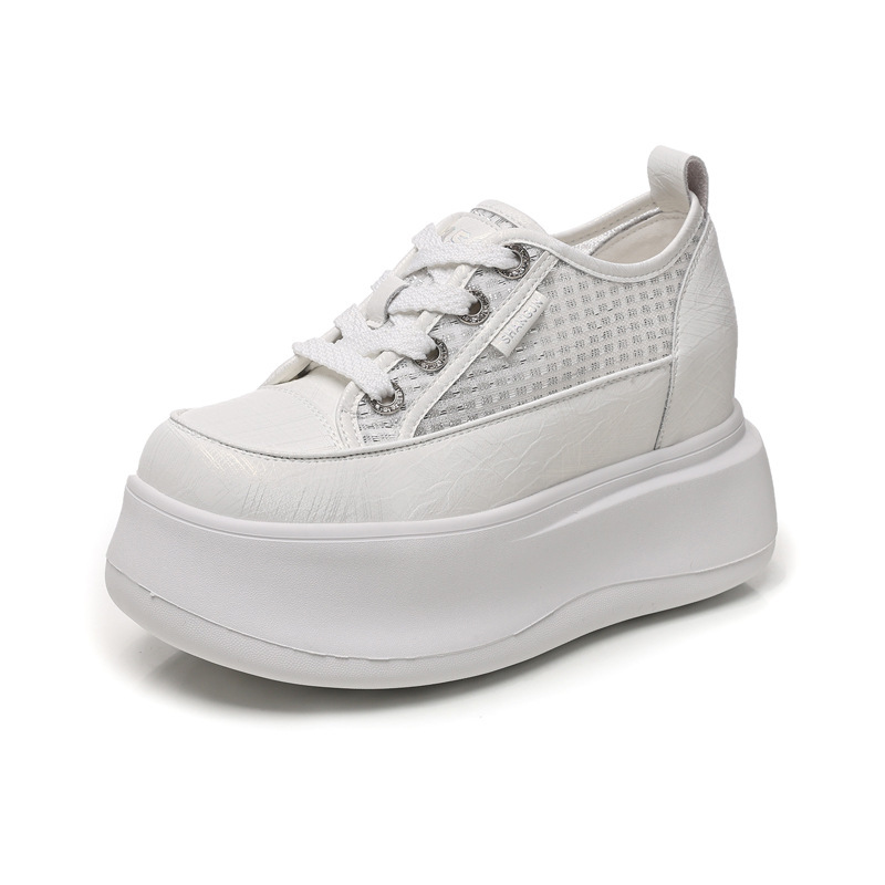 Giày sneaker nữ đế dày tăng chiều cao, kiểu dáng trắng cơ bản phối hợp mọi trang phục — màu trắng