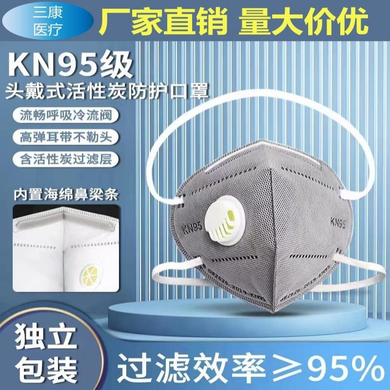 KN95呼吸阀防尘口罩工业粉尘防甲醛打磨喷漆头戴式活性炭口罩工厂