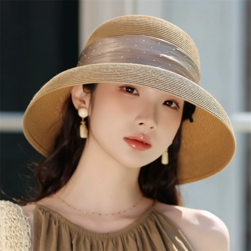 Соломенная шляпа женская, большая шляпа для моря, широкий край, защита от солнца и ультрафиолет, мода 2025, новая соломенная шапка