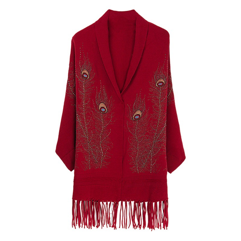 Autumn and winter New scarf shawl cheongsam shawl women's all-match coat high-end Xi mother-in-law cloak embroidered tassel knitted